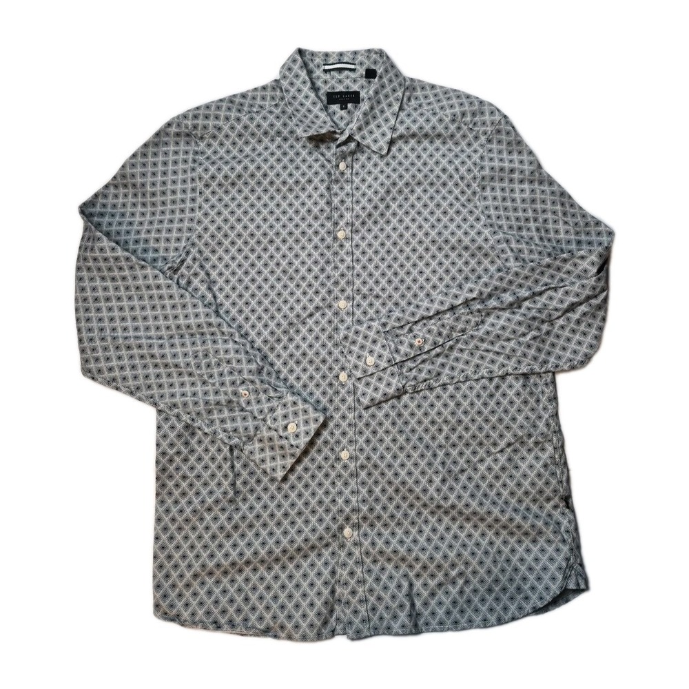 Ted‎ Baker London Men's Button Down Shirt Size 5 (XL) Geometric Print Portugal